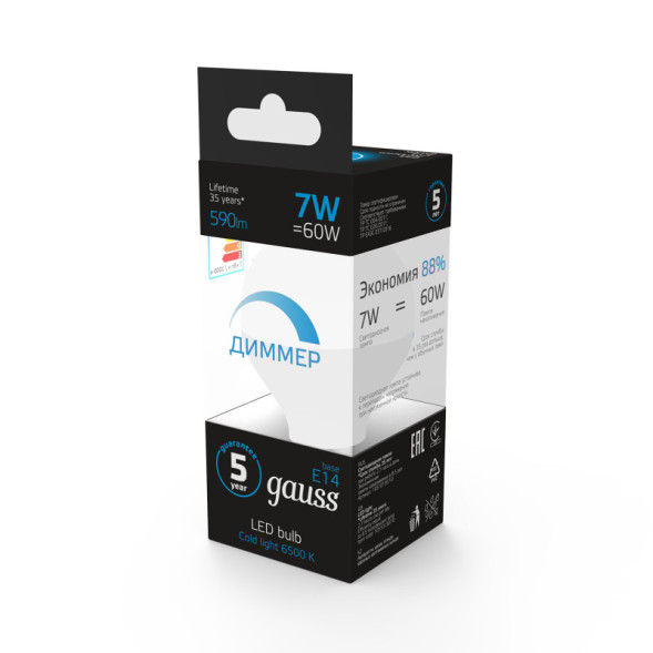 Светодиодная лампа Gauss 105101307-D 7W 220V 590lm E14 белый (холодный)
