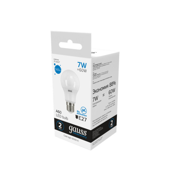 Светодиодная лампа Gauss 23237A 7W 220V 560lm E27 белый (холодный)