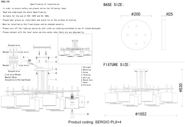 Люстра на штанге Crystal Lux Sergio SERGIO PL8+4 NICKEL