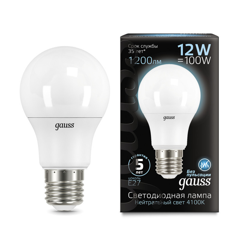 Светодиодная лампа Gauss A60 102502212 12W 220V 1200lm E27 белый (дневной)