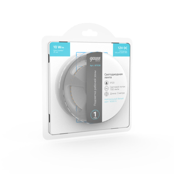 Лента Gauss Basic LED 2835/120 BT038 30W 12V 700lm белый (дневной) IP20