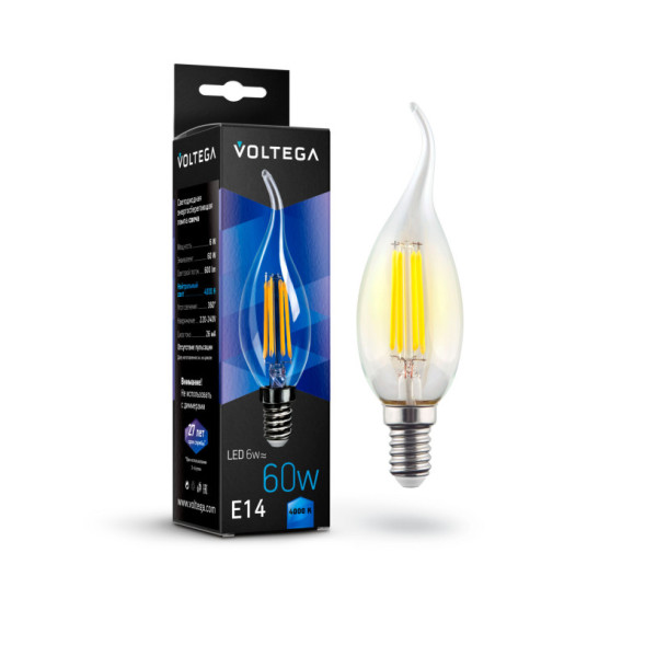 Светодиодная лампа Voltega Candle wind 7018 6W 220V 600lm E14 белый (дневной)