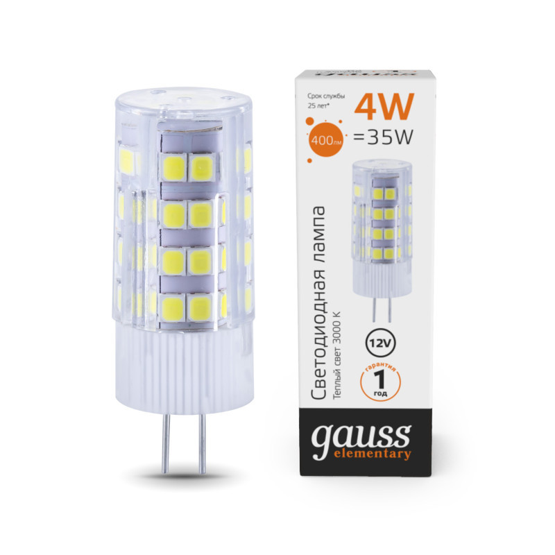 Светодиодная лампа Gauss 10714 4W 12V 400lm G4 белый (теплый)