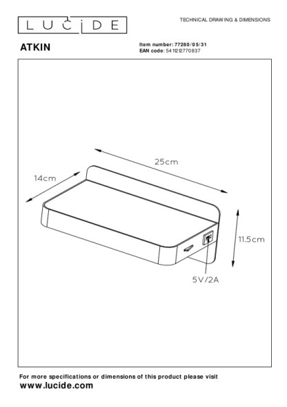 Светильник для картин и зеркал LUCIDE ATKIN 77280/05/31