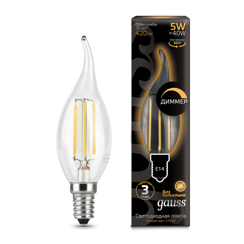 Светодиодная лампа Gauss Filament 104801105-D 5W 220V 420lm E14 белый (теплый)