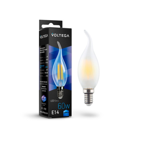 Светодиодная лампа Voltega Candel wind matt 7026 6W 220V 570lm E14 белый (дневной)