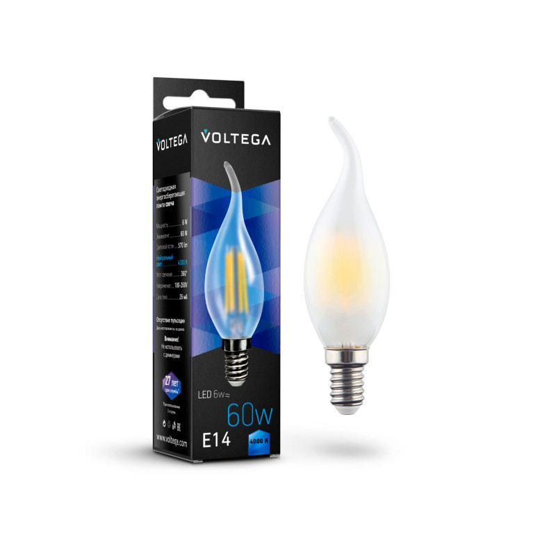 Светодиодная лампа Voltega Candel wind matt 7026 6W 220V 570lm E14 белый (дневной)