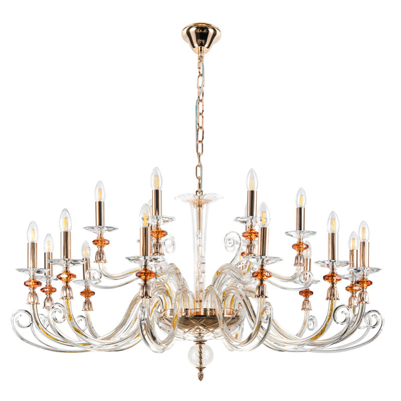 Подвесная люстра Crystal Lux Catarina CATARINA SP12+6 V2 GOLD/TRANSPARENT-COGNAC