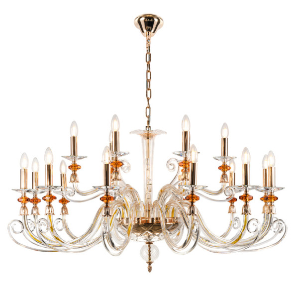 Подвесная люстра Crystal Lux Catarina CATARINA SP12+6 V2 GOLD/TRANSPARENT-COGNAC