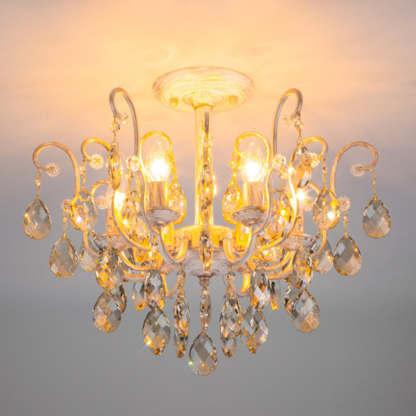 Люстра на штанге Eurosvet 10022/6 белый с золотом/ тонированный хрусталь Str Rosita