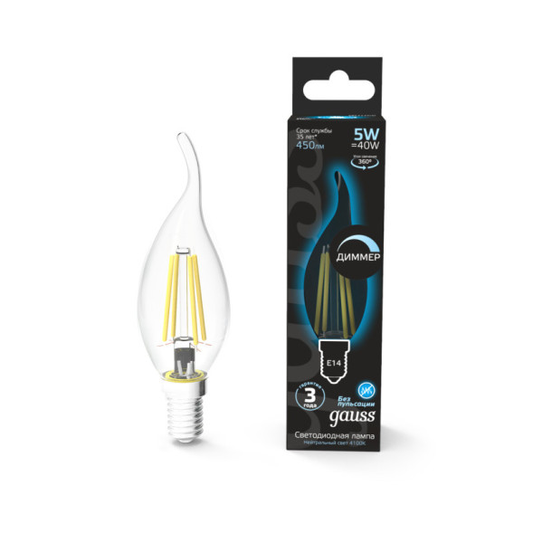 Светодиодная лампа Gauss Filament 104801205-D 5W 220V 450lm E14 белый (дневной)