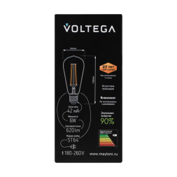 Светодиодная лампа Voltega ST64 5526 6W 220V 480lm E27 белый (теплый)