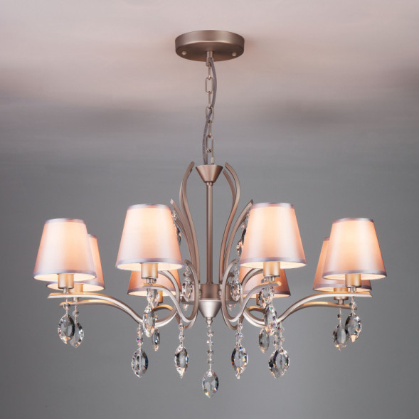Подвесная люстра Eurosvet AURELIA 10089/8 сатин-никель/прозрачный хрусталь Strotskis