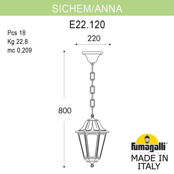 Подвесной уличный светильник Fumagalli E22.120.000.VYF1R Anna