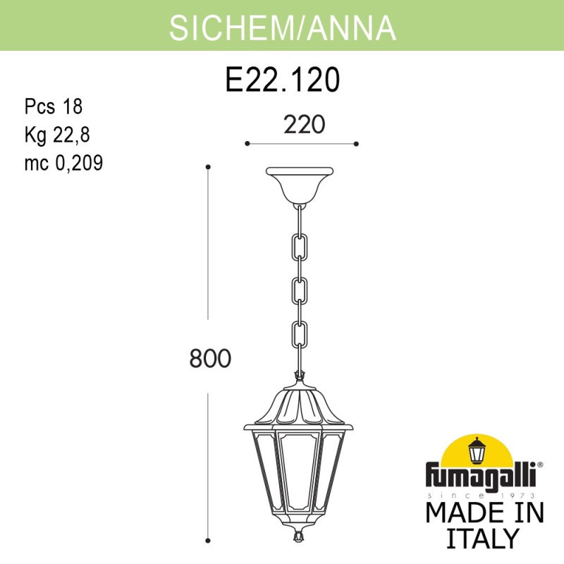 Подвесной уличный светильник Fumagalli E22.120.000.VYF1R Anna