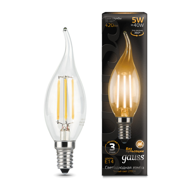 Светодиодная лампа Gauss Filament 104801105 5W 220V 420lm E14 белый (теплый)