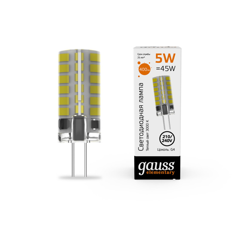 Светодиодная лампа Gauss 18015 5W 220V 400lm G4 белый (теплый)