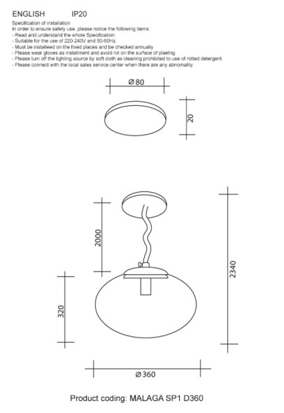 Подвесной светильник Crystal Lux MALAGA MALAGA SP1 D360 COOPER