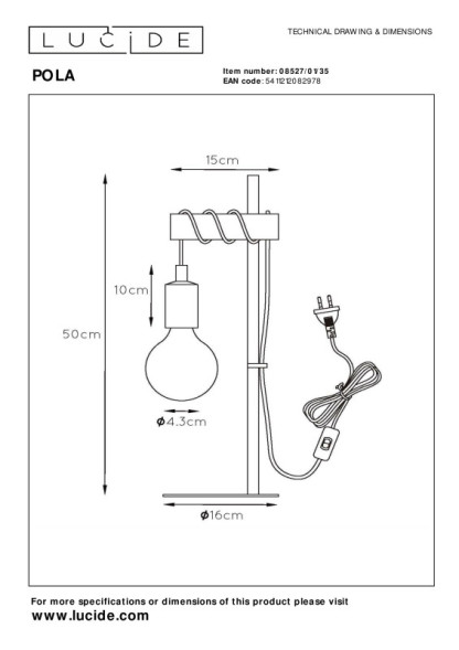 Детская настольная лампа LUCIDE POLA 08527/01/35