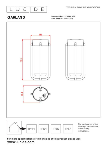 Накладной уличный светильник LUCIDE Garland 27821/01/30