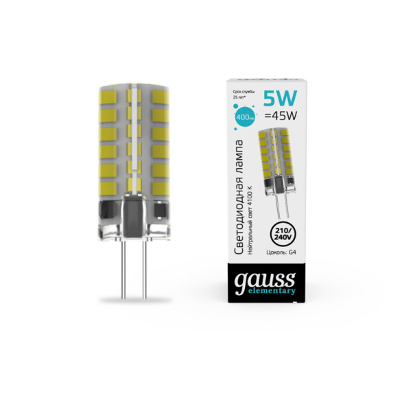 Светодиодная лампа Gauss 18025 5W 220V 400lm G4 белый (дневной)