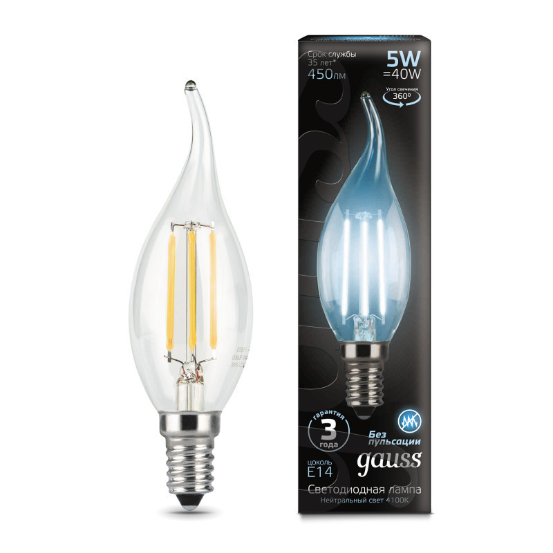 Светодиодная лампа Gauss Filament 104801205 5W 220V 450lm E14 белый (дневной)