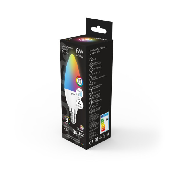 Светодиодная лампа Gauss 103101406 6W 220V 440lm E14 RGB+белый