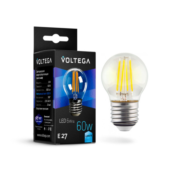 Светодиодная лампа Voltega Globe 7024 6W 220V 600lm E27 белый (дневной)