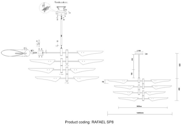Люстра на штанге Crystal Lux RAFAEL RAFAEL SP8 CHROME