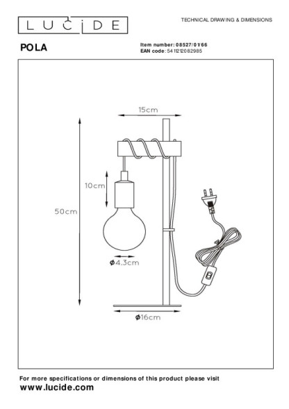 Детская настольная лампа LUCIDE POLA 08527/01/66