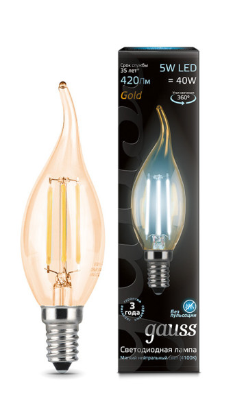 Светодиодная лампа Gauss Filament 104801805 5W 220V 420lm E14 белый (дневной)