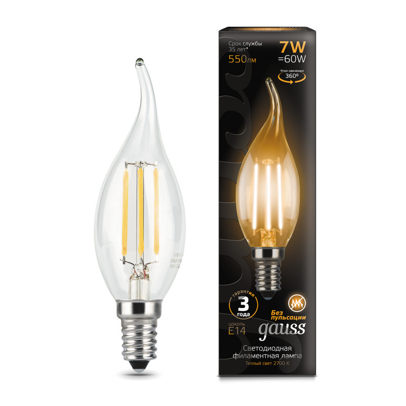 Светодиодная лампа Gauss Filament 104801107 7W 220V 550lm E14 белый (теплый)