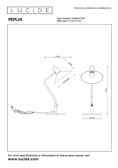 Настольная лампа LUCIDE PEPIJN 05528/01/30