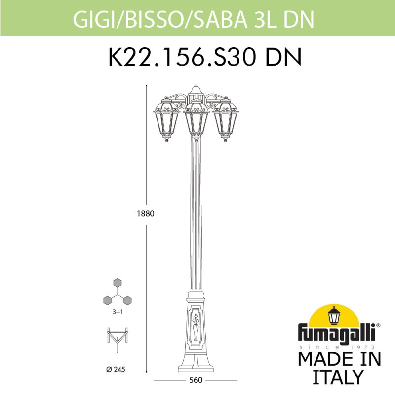 Садово-парковый светильник Fumagalli K22.156.S30.BYF1RDN SABA