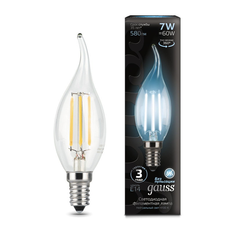 Светодиодная лампа Gauss Filament 104801207 7W 220V 580lm E14 белый (дневной)