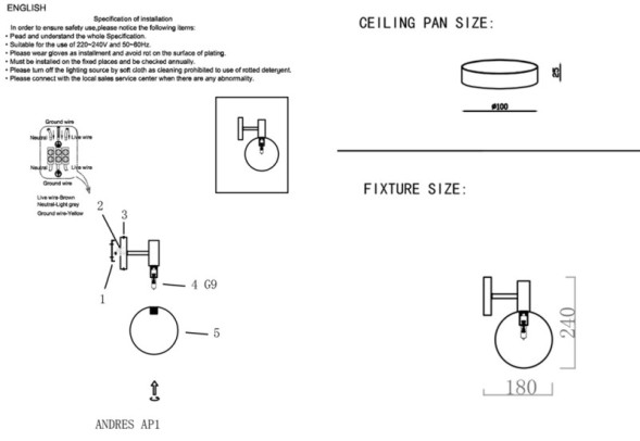 Бра Crystal Lux ANDRES ANDRES AP1 BRONZE/TRANSPARENTE
