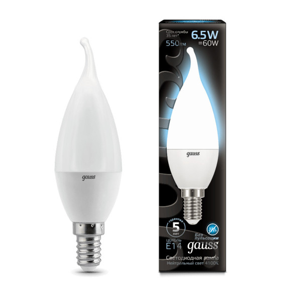 Светодиодная лампа Gauss Свеча 104101207 6.5W 220V 550lm E14 белый (дневной)