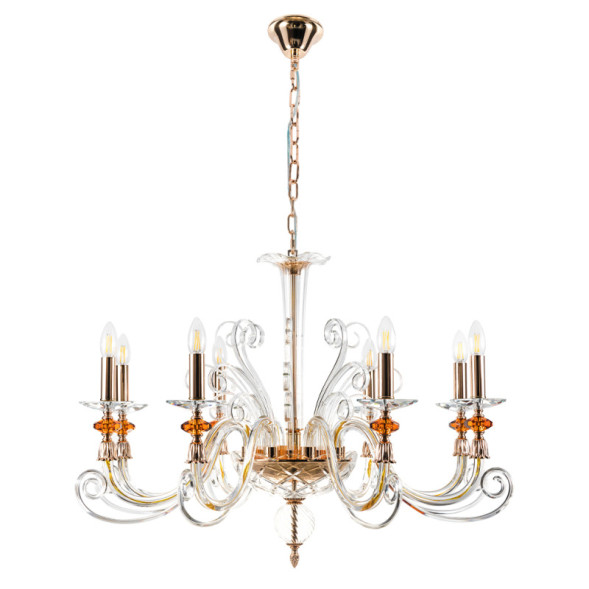 Подвесная люстра Crystal Lux CATARINA SP8 V2 GOLD/TRANSPARENT-COGNAC