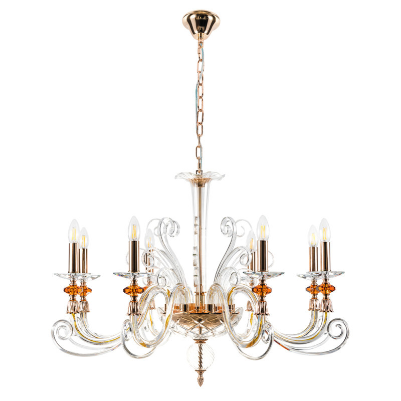 Подвесная люстра Crystal Lux CATARINA SP8 V2 GOLD/TRANSPARENT-COGNAC