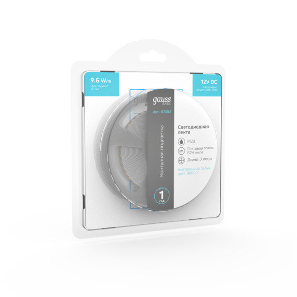 Лента Gauss Basic LED 2835/120 BT063 28.8W 12V 624lm белый (дневной) IP20