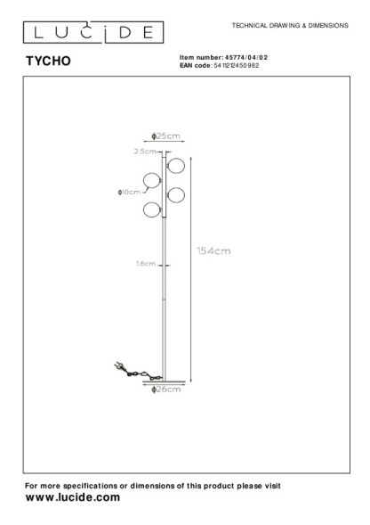 Торшер LUCIDE Tycho 45774/04/02