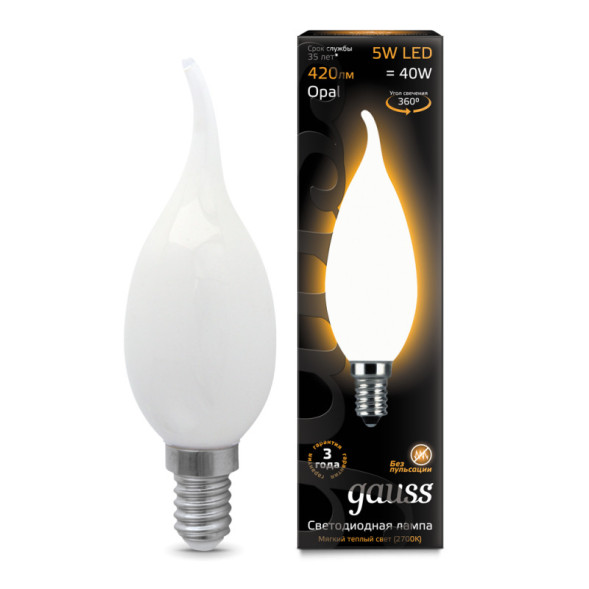 Светодиодная лампа Gauss Свеча 104201105 5W 220V 420lm E14 белый (теплый)