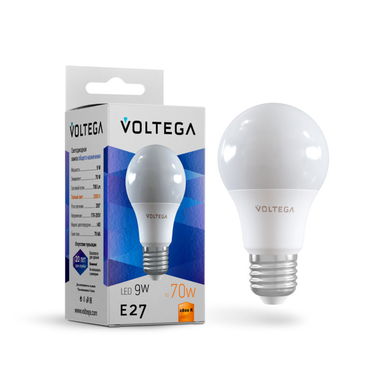 Светодиодная лампа Voltega General purpose bulb 8343 9W 220V 780lm E27 белый (теплый)