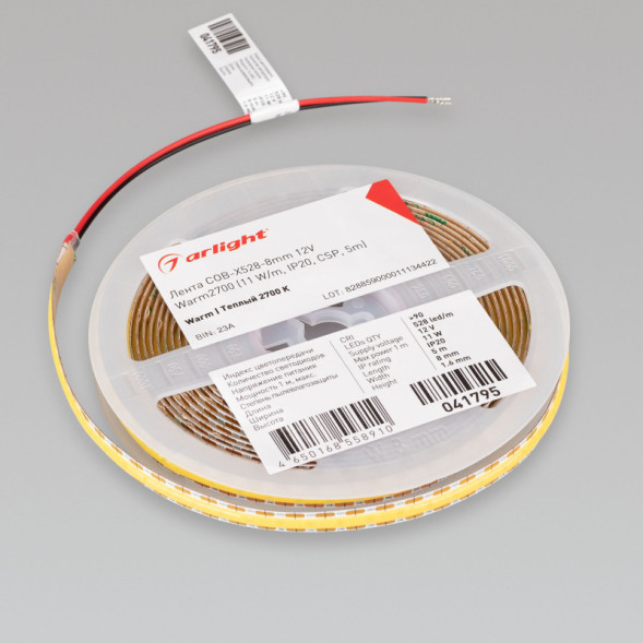 Лента Arlight COB-X528-8mm 041795 55W 12V 960lm белый (теплый) IP20