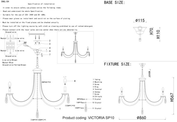 Подвесная люстра Crystal Lux VICTORIA VICTORIA SP10 GOLD/AMBER