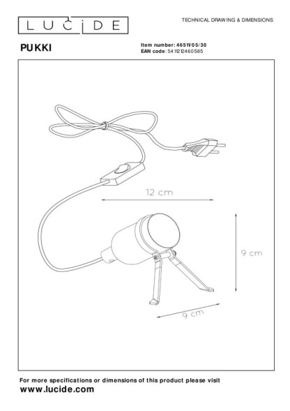 Детская настольная лампа LUCIDE PUKKI 46511/05/30