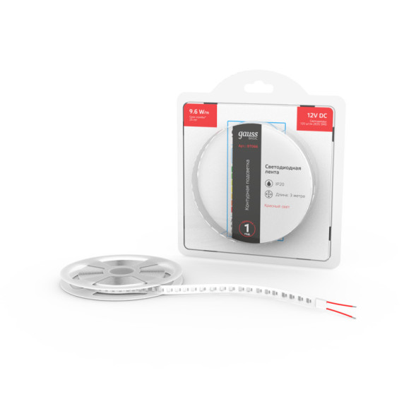 Лента Gauss Basic LED 2835/120 BT066 28.8W 12V 624lm красный IP20