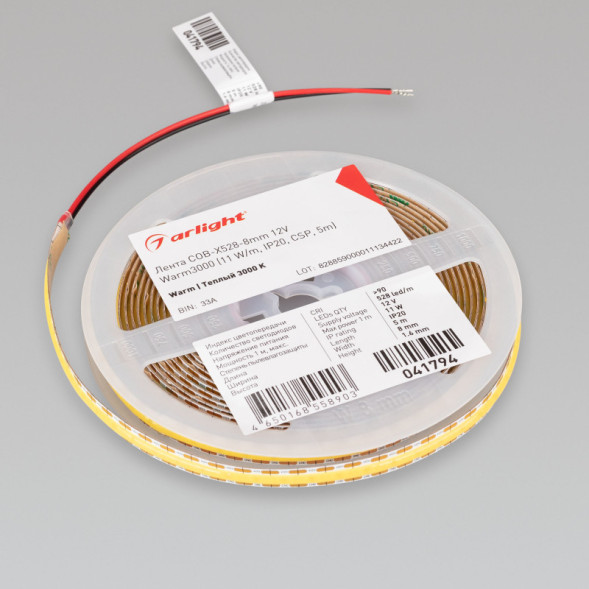 Лента Arlight COB-X528-8mm 041794 55W 12V 960lm белый (теплый) IP20