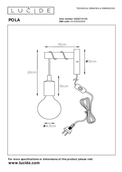 Детское бра LUCIDE POLA 08227/01/35