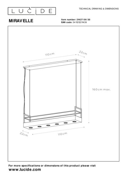 Подвесной светильник LUCIDE MIRAVELLE 21427/06/30